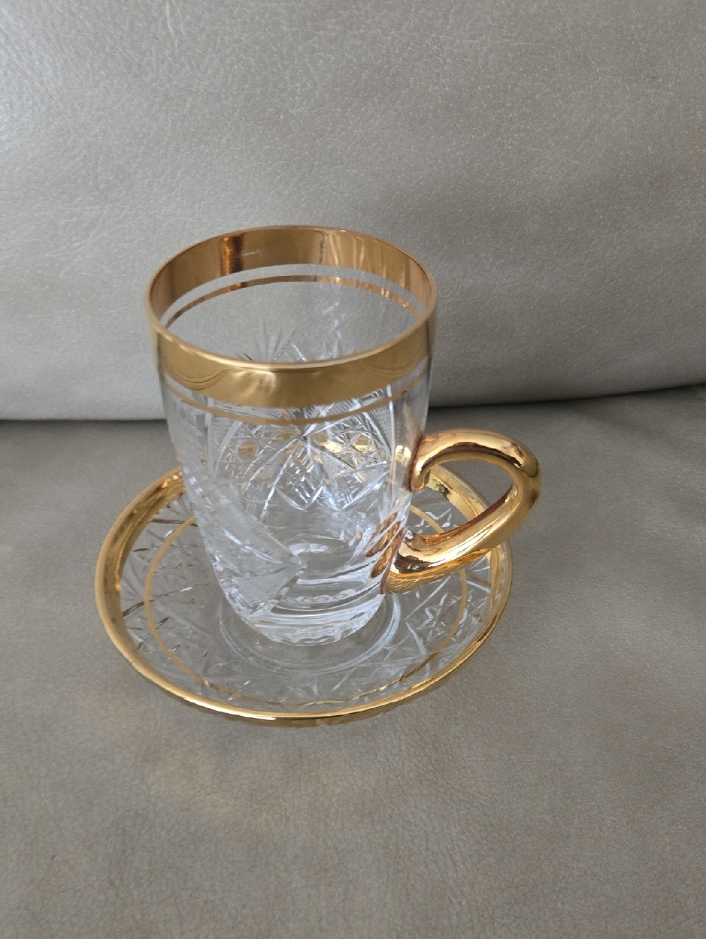 Gold-Trim Crystal Espresso Cup & Saucer - Elegant Home Dining